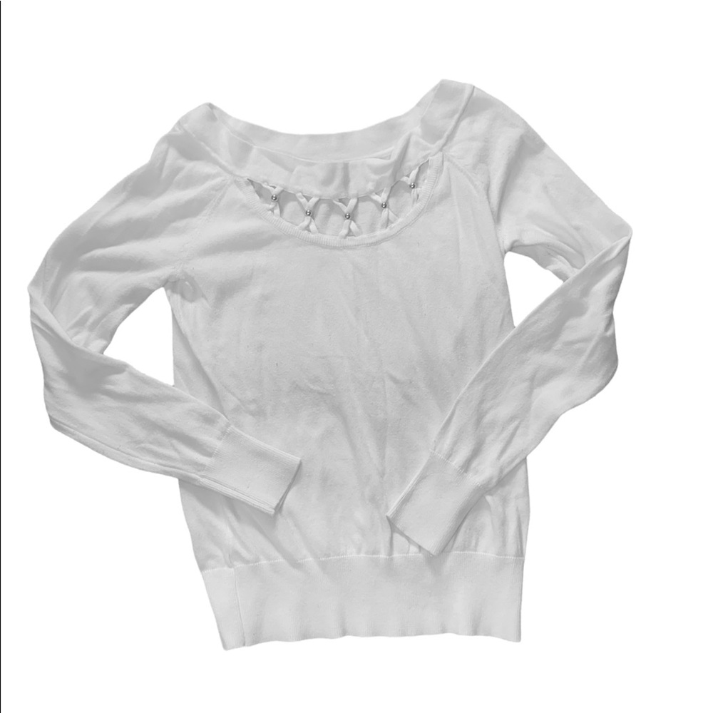 J Lo Beaded Caged White Knit Sweater Small Jennifer Lopez